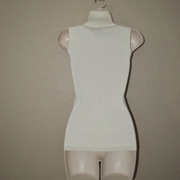 NWOT $225 Sz S Allude Ivory Soft Wool Ribbed Sleeveless Turtleneck Top - Picture 5 of 6